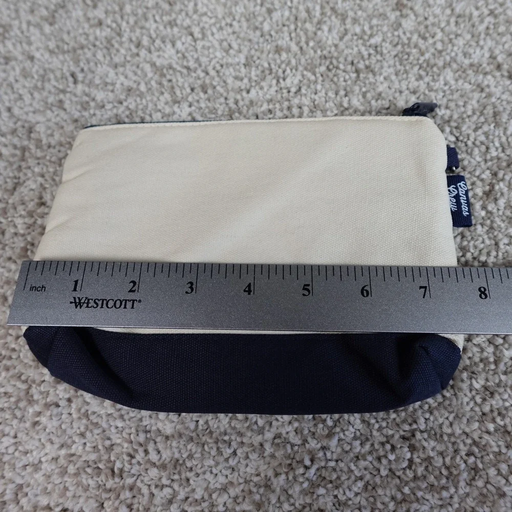 Thirty-One Mini Zipper Pouch Natural Navy Canvas Makeup Bag 3013062A0001 NEW